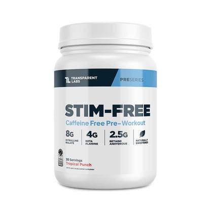 Transparent Labs Stim-Free Pre-Workout - Caffeine & Stim Free Pre Workout Powder for Men and Women with Beta Alanine Powder, Citrulline Malate, & elevATP - 30 Servings, Strawberry Lemonade