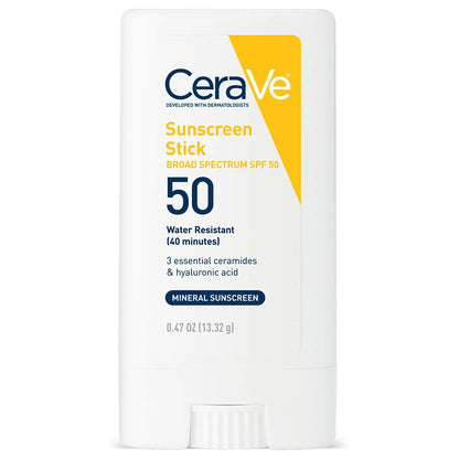 CeraVe Mineral Sunscreen Stick, SPF 50 Face Sunscreen, Travel Size, 0.47oz CeraVe