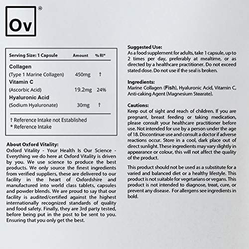 Collagen 450mg, Vitamin C 19.2mg, Hyaluronic Acid 30mg Capsules | Bones & Skin Ov OXFORD VITALITY buy australia supplements