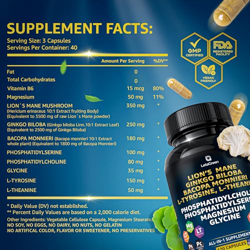 LetaGreen Organic Lions Mane Supplement Capsules - 120 Real Mushrooms Lion's Mane LetaGreen buy australia supplements