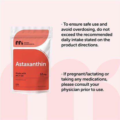 Micro Ingredients Astaxanthin 12mg with MCT Oil, 120 Softgels, 4 Month Supply | Premium Astaxanthin Antioxidant Supplements* | Fresh Microalgae Source Micro Ingredients