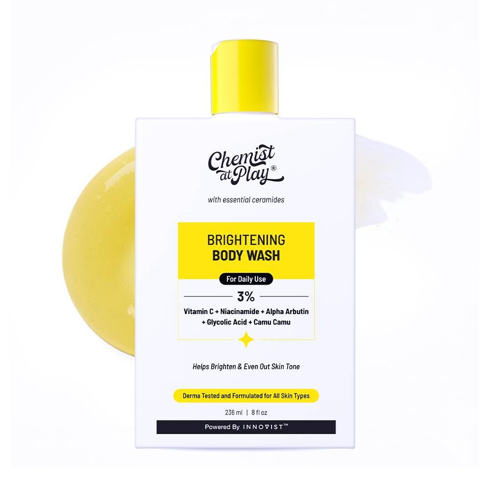 Chemist at Play Brightening Body Wash|Glowing Skin Vitamin C Bodywash | Helps to Reduce Fades Dark Spots, Evens out Skin Tone | Alpha Arbutin| 30X Vitamin C with Camu Camu |For Women & Men | 8 Fl oz Chemist at Play