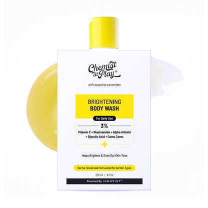 Chemist at Play Brightening Body Wash|Glowing Skin Vitamin C Bodywash | Helps to Reduce Fades Dark Spots, Evens out Skin Tone | Alpha Arbutin| 30X Vitamin C with Camu Camu |For Women & Men | 8 Fl oz Chemist at Play