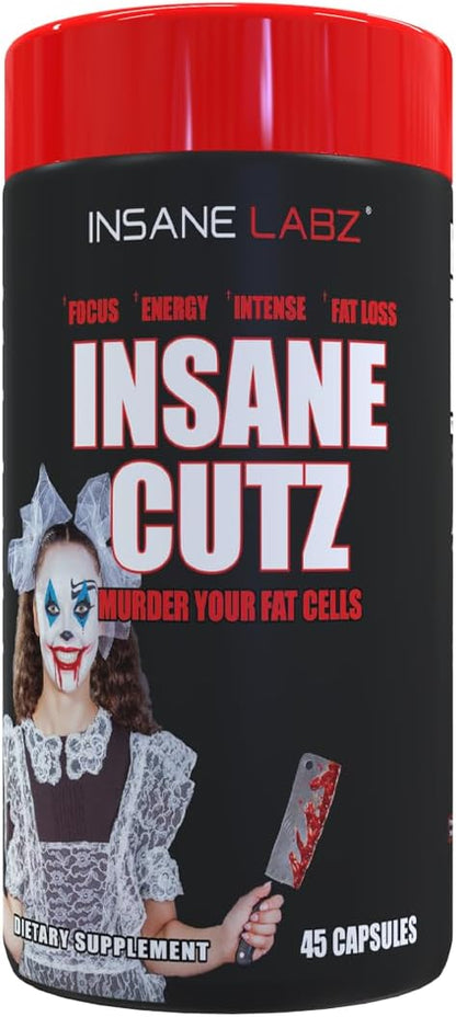 Insane Labz Insane Cutz Intense Fat Burner for Men and Women, Thermogenic Weight Loss Supplement with Dandelion Root Extract Fueled by AMPiberry, Appetite Suppressant - 45 Daily Srvgs (45 Capsules)