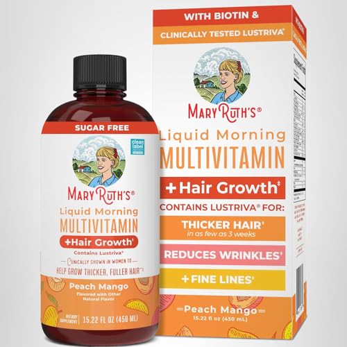MARYRUTH'S Liquid Multivitamin+Hair Growth | Biotin 10000mcg | Lustriva Hair Growth Supplement | Clinically Tested in Women for Thicker Hair&Facial Wrinkle MARYRUTH'S