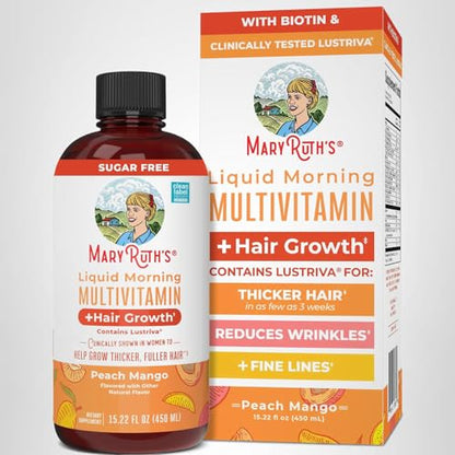 MARYRUTH'S Liquid Multivitamin+Hair Growth | Biotin 10000mcg | Lustriva Hair Growth Supplement | Clinically Tested in Women for Thicker Hair&Facial Wrinkle MARYRUTH'S