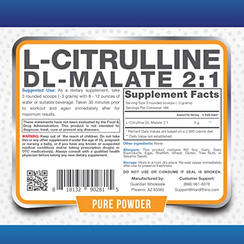HR Supplements L-Citrulline DL-Malate 2:1 Powder, 1 Kilogram (2.2 Lbs), Unflavored Hard Rhino buy australia supplements