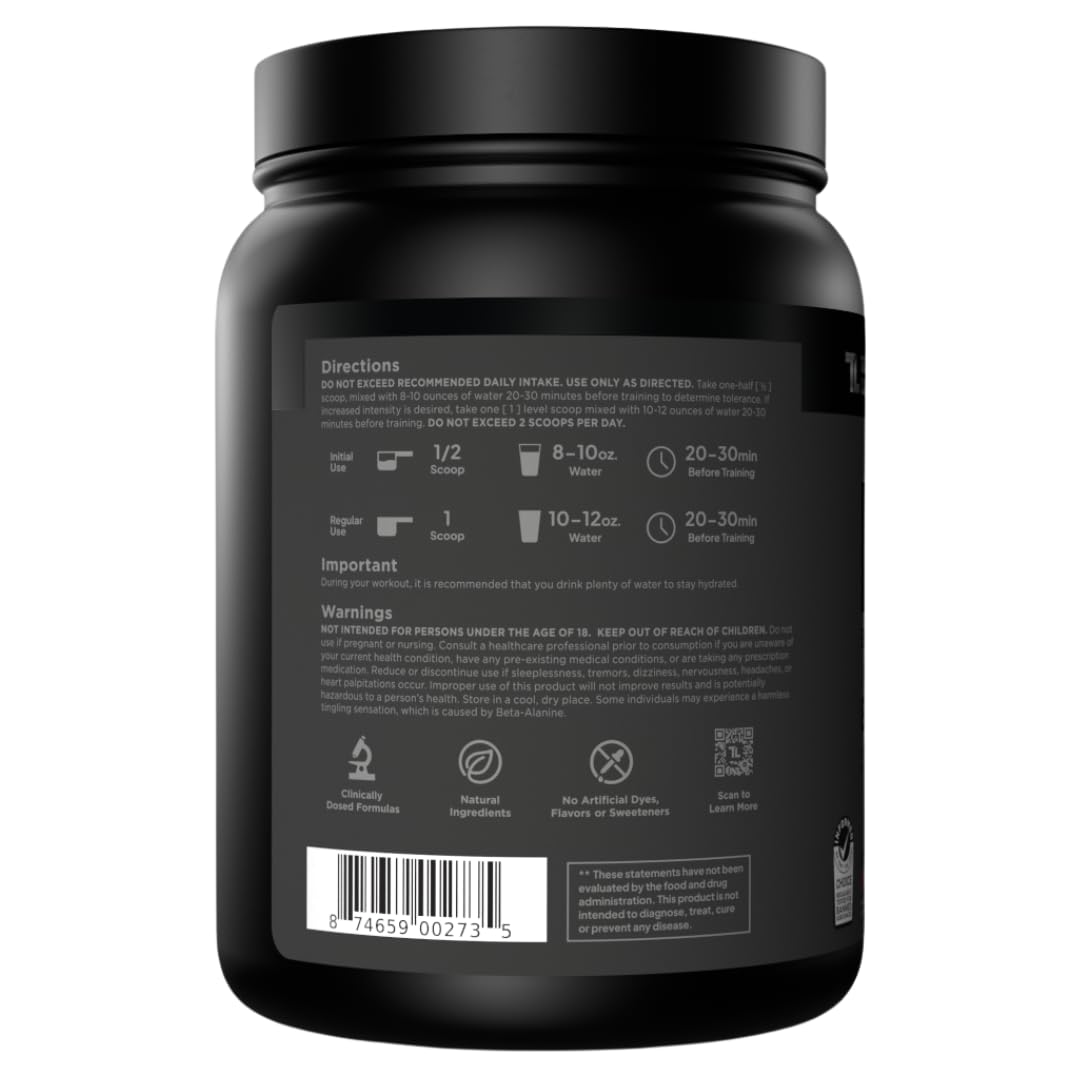 Transparent Labs Bulk Black Pre Workout - Clinically Dosed, Sugar Free Preworkout for Men and Women with Beta Alanine Powder, Citrulline Malate, & Caffeine - 30 Servings, Black Cherry