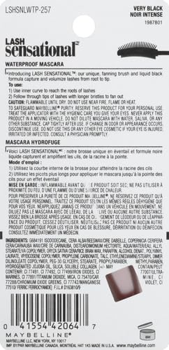 Maybelline Lash Sensational Waterproof Mascara, Lengthening and Volumizing for a Full Fan Effect,Very Black, 1 Count MAYBELLINE