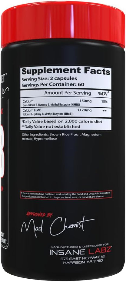 Insane Labz HMB, 1170mg Calcium Beta-Hydroxy Beta-Methylbutyrate, 60 Servings, 120 Capsules