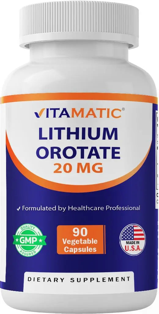 Vitamatic Lithium Orotate 20mg, 90 Capsules - Veggie Caps, Non-GMO, Gluten Free Vitamatic