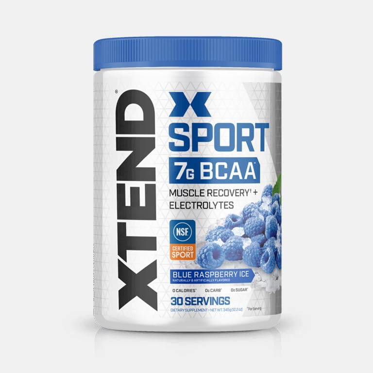 XTEND Sport BCAA Powder Blue Raspberry Ice - Electrolyte Powder for Recovery & Hydration with Amino Acids - 30 Servings Scivation