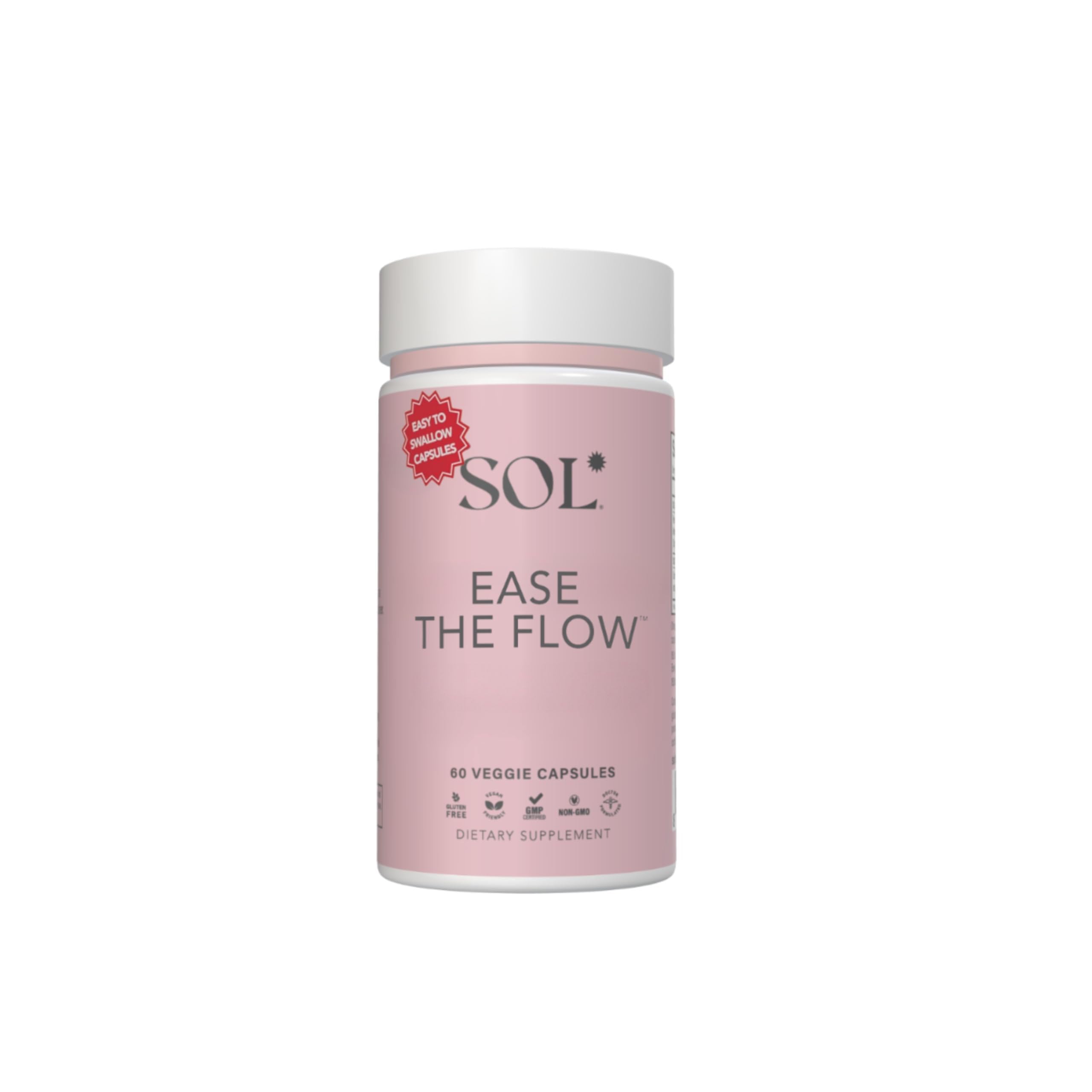 Sol Nutrition Ease the Flow - PMS Support, Menstrual Relief, PMDD Supplements, Period Relief Products, Eases Bloating & Mood Swings, Vitamins B6 & B8, 60 Easy-to-Swallow Capsules Sol Nutrition buy australia supplements