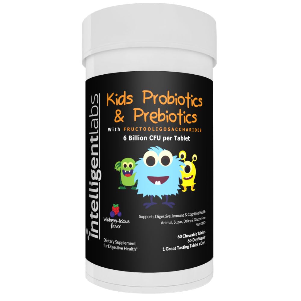 Intelligent Labs Kids/Children Probiotics 6 Billion CFU with Prebiotics, PHGG & FOS, Once-Daily Chewable, Great Taste, 10x Effectiveness Intelligent Labs