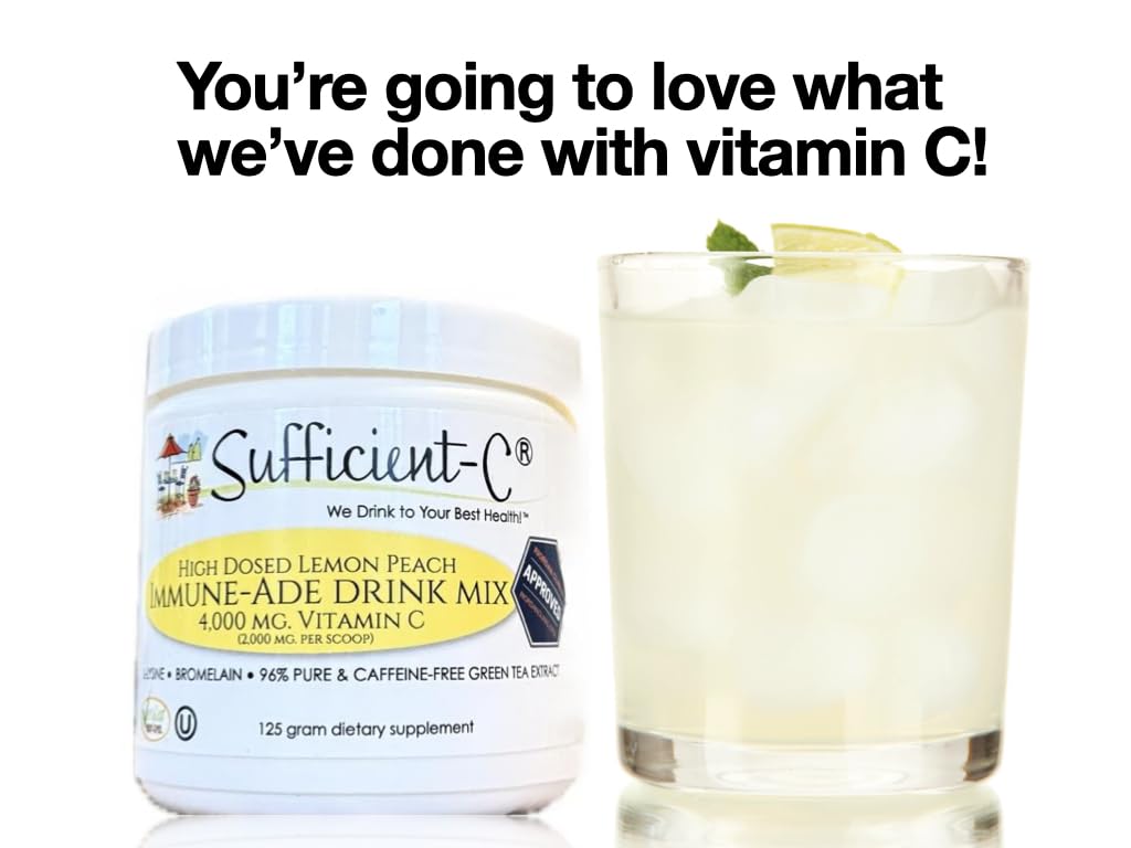 Sufficient-C High Dose Non-GMO Vitamin C Lemon Peach Immune-Ade Drink Mix, Convenient 125 Gram Size w/L-lysine, Bromelain & a Premium 96% Pure Green Tea Extract Sufficient-C buy australia supplements