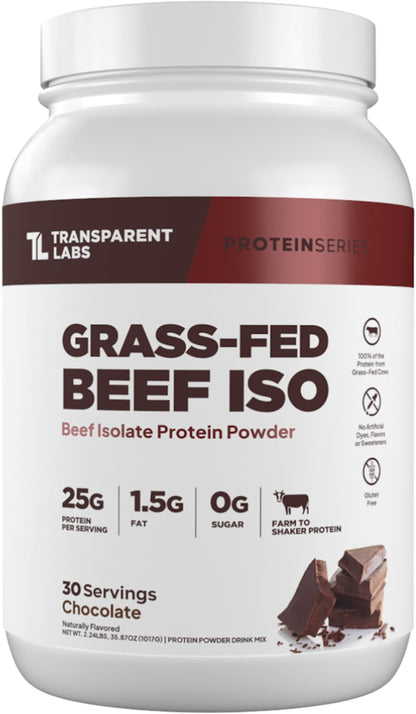 Transparent Labs Grass-Fed Beef Isolate Protein Powder – Naturally Flavored, Dairy-Free Protein with 25g of Protein per Serving for Increased Recovery & Strength - 30 Servings, Chocolate Peanut Butter
