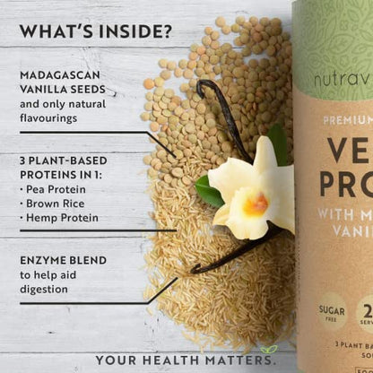 Vegan Protein Powder - Vanilla Flavour - Plant-Based High Protein Powder - 25g Protein per 36g Serving NutravitaBuy Supplements Australia