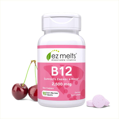 EZ Melts Dissolvable B12 2,500 mcg - Vitamin B12 for Energy & Immune Support - Non-GMO, Vegan & Gluten-Free EZ Melts