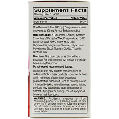 Feosol Original Iron Supplement Tablets, Non-heme, 65mg Iron per Pill, 1 Per Day, 120ct, 4 Month Supply, for Energy and Immune System Support, Made in USA Feosol
