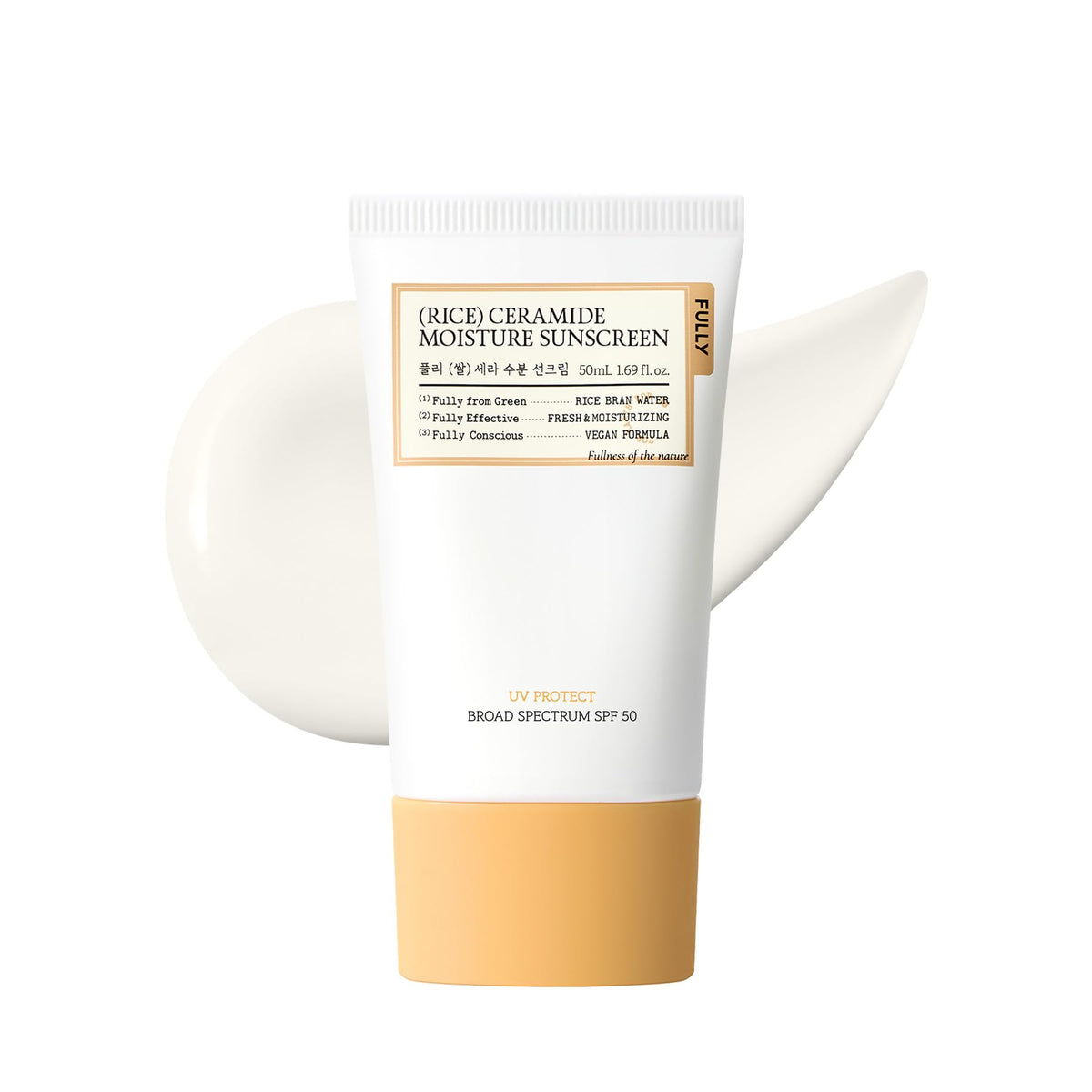 FULLY Rice Ceramide Moisture Sunscreen, SPF 50, No White Cast, 1.69 fl oz FULLY
