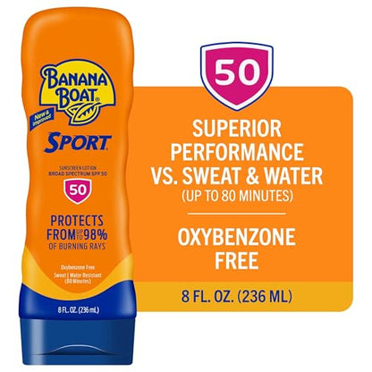 Banana Boat Sport Ultra SPF 50 Sunscreen Lotion, 8oz | Banana Boat Sunscreen SPF 50 Lotion, Oxybenzone Free Banana Boat