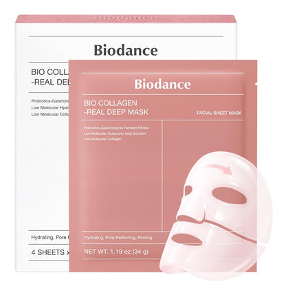 BIODANCE Bio-Collagen Real Deep Mask, Hydrating Overnight Hydrogel Face Mask, Pore Minimizing, Elasticity, Plumping, Travel Essentials & Self Care Gifts for Women, Korean Skin Care | 1.19oz(34g) x 4ea BIODANCE