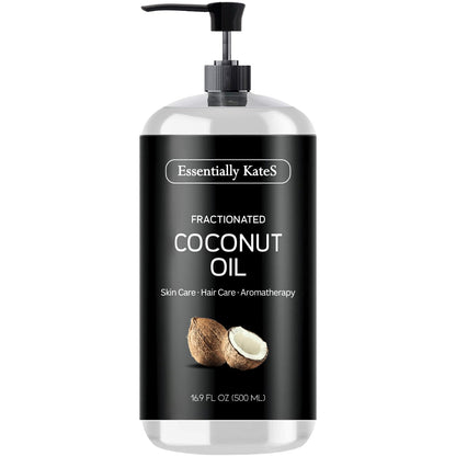 Fractionated Coconut Oil- Lightweight, Non‑Greasy Skin & Massage Oil for Soft, Silky Feel – 100% Natural, A Very Long-Lasting Glide, Fast‑Absorbing Personal Care Oil, No Scent, 16.9 Fl Oz (500ML) Essentially KateS