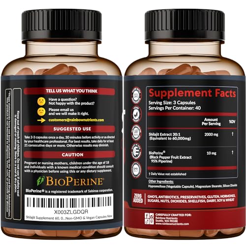 Pure Himalayan Shilajit Capsules Supplement (60,000mg+ Absorption Enhancer+50% Rainbow Nutrients, LLC buy australia supplements