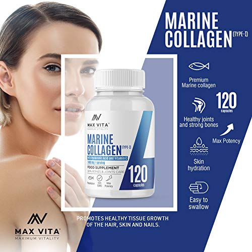 Marine Collagen Type 1 2400mg - 120 Capsules Supplement with Hyaluronic Acid and Vitamin C MAX VITA MAXIMUM VITALITY buy australia supplements