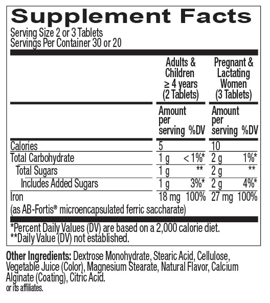 OLLY Delightful Iron Chewable Tablet, Iron Supplement from AB Fortis, Fruit Punch Flavored, 30 or 20 Day Supply - 60 Count OLLY