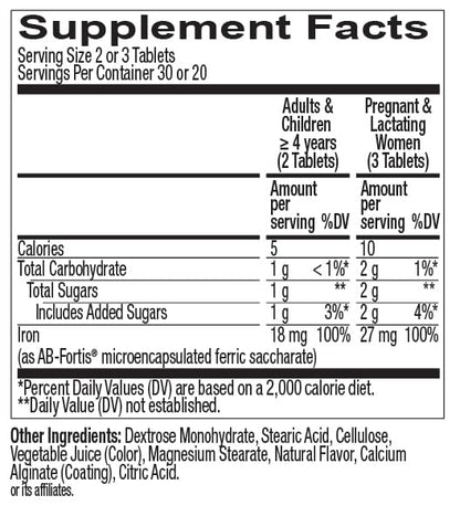 OLLY Delightful Iron Chewable Tablet, Iron Supplement from AB Fortis, Fruit Punch Flavored, 30 or 20 Day Supply - 60 Count OLLY