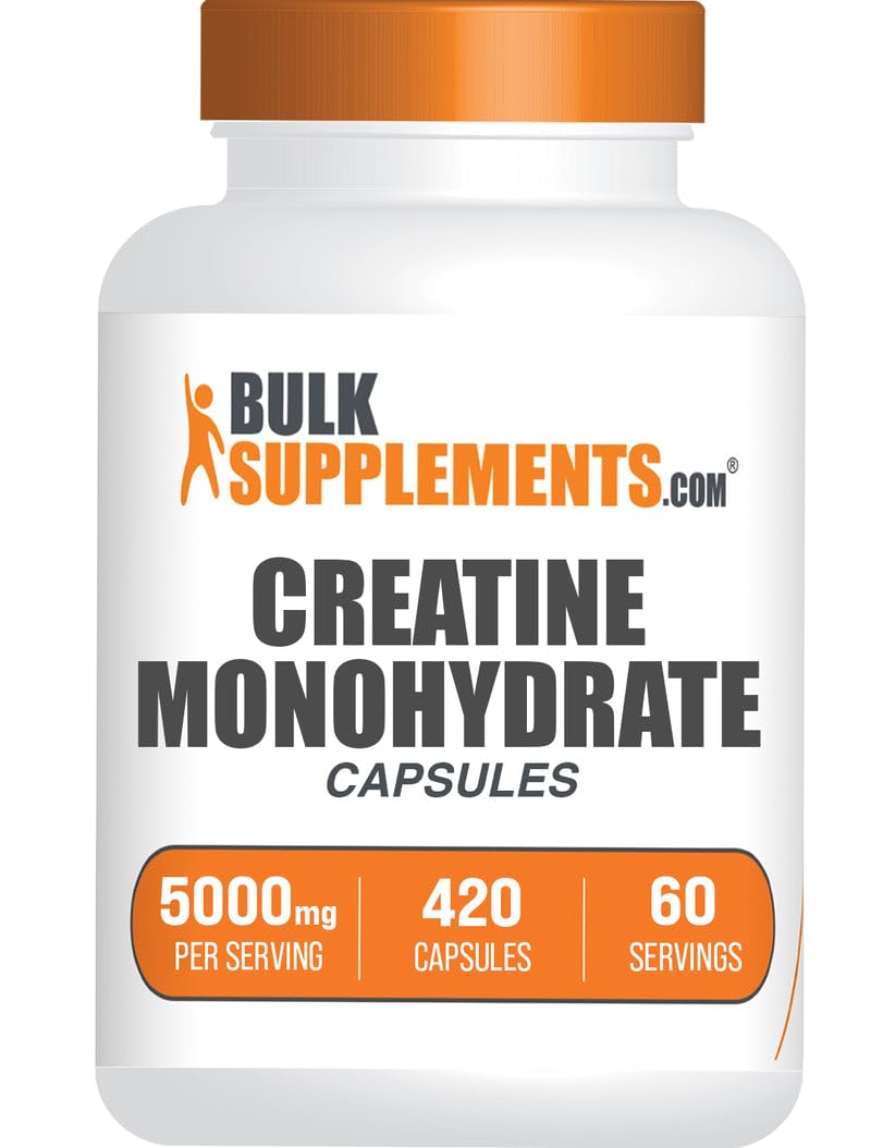BulkSupplements.com Creatine Monohydrate Capsules - Micronized Creatine Pills - Gluten Free, 7 Capsules per Serving BulkSupplements