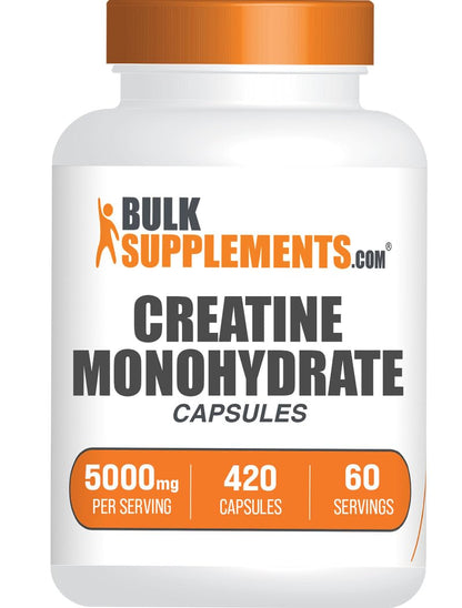BulkSupplements.com Creatine Monohydrate Capsules - Micronized Creatine Pills - Gluten Free, 7 Capsules per Serving BulkSupplements