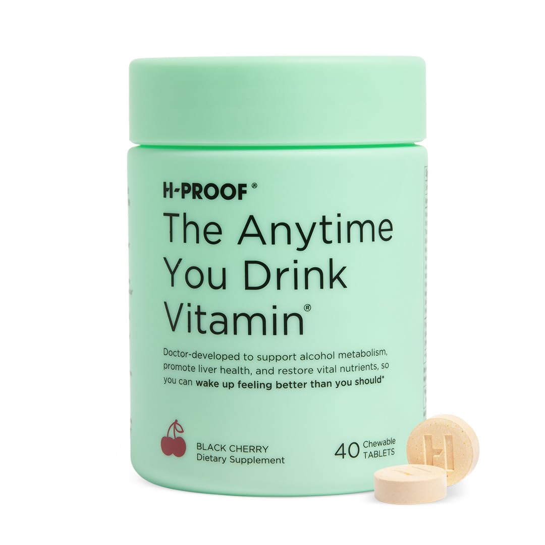 H-PROOF The Anytime You Drink Vitamin, Liver Health & Immunity Support with Electrolytes, Milk Thistle, and Vitamins B & C - 40 Chewable Tablets H-PROOF