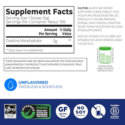 Orgain Creatine Monohydrate Micronized Powder, 100 Servings, Unflavored, Supports Muscle Growth, Post Workout Recovery and Brain Health, No Artificial Additives Orgain