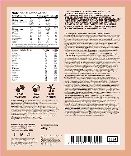 SimplyGo Whey Protein Powder | 900g | Simply Add 30g to Water, Juice or Shakes (Cookie Dough) Simply Supplements buy australia supplements