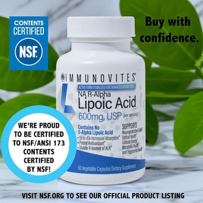 IMMUNOVITES Stabilized R-Alpha Lipoic Acid ((True)) 600mg per Serving [[High Potency & up to 40x Increased Absorption]] IMMUNOVITES