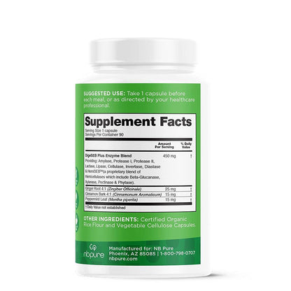 nbpure Vegan Digestive Enzyme Complex – Daily Bloating, Gas, & Food Digestive Support for Women & Men – 12 Enzymes & 3 Herbs – Lactase, Protease, Lipase nbpure