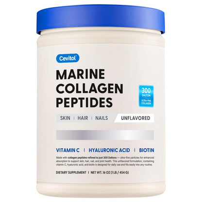 Cevitol Marine Collagen Peptides - Hydrolyzed Ultra-fine Collagen Powder for Women & Men, Hyaluronic Acid, Biotin, Vitamin C, for Skin, Hair, Nails, Joints Cevitol