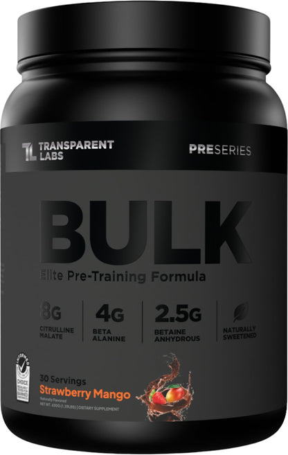 Transparent Labs Bulk Black Pre Workout - Clinically Dosed, Sugar Free Preworkout for Men and Women with Beta Alanine Powder, Citrulline Malate, & Caffeine - 30 Servings, Black Cherry