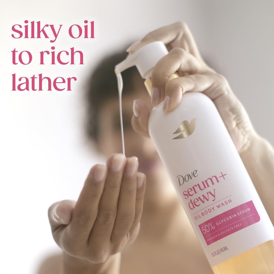 Dove Serum+ Dewy Shower Oil Body Wash, Coconut & Geranium Oil, 15.3 fl oz Dove