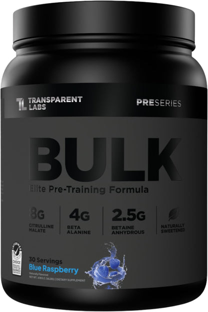 Transparent Labs Bulk Black Pre Workout - Clinically Dosed, Sugar Free Preworkout for Men and Women with Beta Alanine Powder, Citrulline Malate, & Caffeine - 30 Servings, Black Cherry