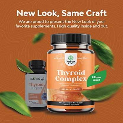 Thyroid Support Natural Complex Supplement Capsules with Vitamin B-12