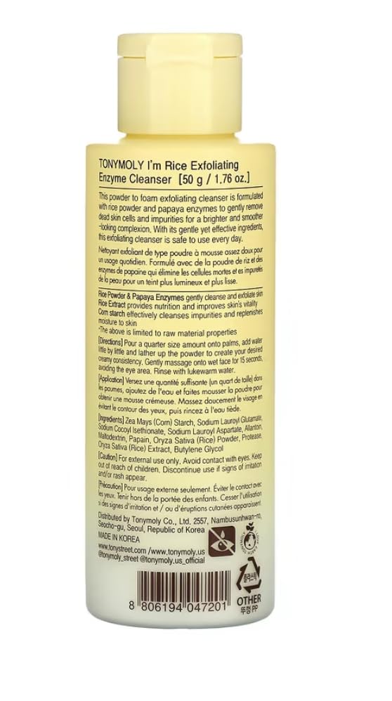 TONYMOLY I'm Rice Enzyme Cleanser - Rice Powder and Papaya Face Polish, 50g TONYMOLY