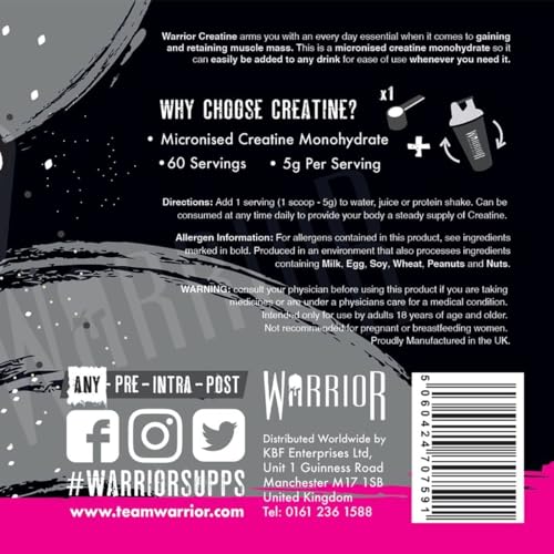 Warrior Creatine Monohydrate Powder – 300g – Micronised for Easy Mixing and Consumpti Warrior buy australia supplements