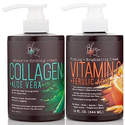BLOOM Vitamin C Cream + Collagen Cream Body Lotion & Face Moisturizer 2PC Skincare BLOOM IT'S A GREAT SKIN DAY! buy australia supplements
