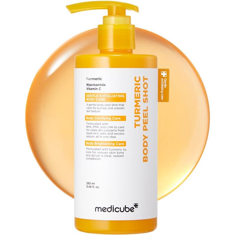 medicube Body Peel Shot with Kojic Acid and Turmeric | Gentle Body Brightening & Exfoliating Serum with BHA, LHA & PHA for Dead Skin Cells medicube