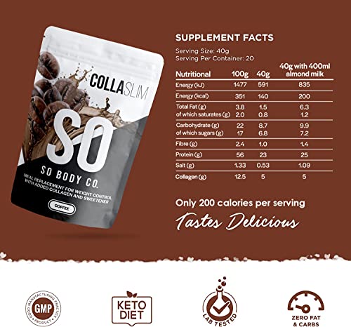 CollaSlim, Meal Replacement Shake with Added Collagen, Vitamins and Minerals, 800g, Balanced Meal Shake, Healthy Shake, Coffee Diet Shake. So Body Co buy australia supplements