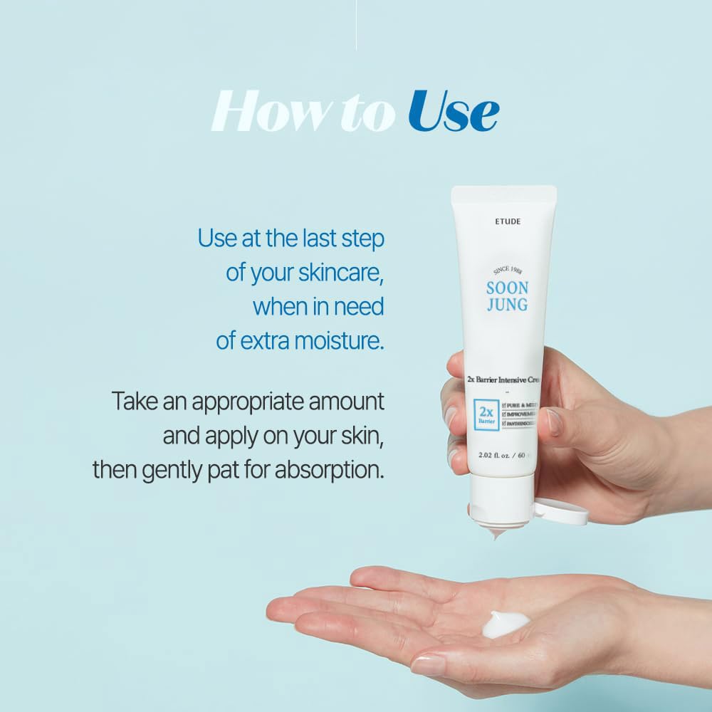 ETUDE SoonJung 2x Intensive Cream for Barrier Repair, Rich Moist, Madecassoside & Panthenol for Soothing, Face Moisturizer for Sensitive Skin ETUDE