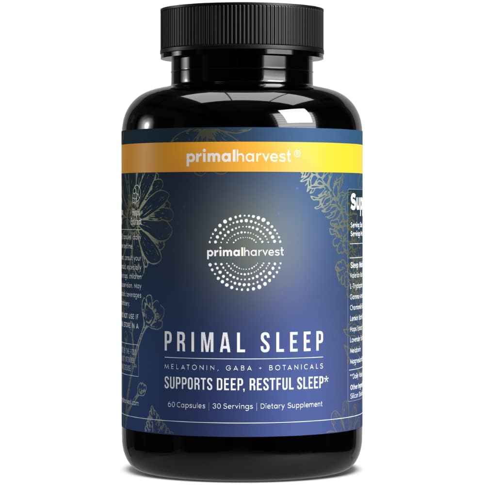 Primal Harvest Primal Sleep Support Supplement for Adults with Melatonin, GABA, Valerian Root, L-Tryptophan, Magnesium Bisglycinate Chelate Primal Harvest